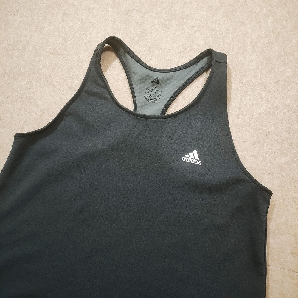 Adidas Women's Charcoal Gray Racerback Tank Top #1 - Picture 2 of 5